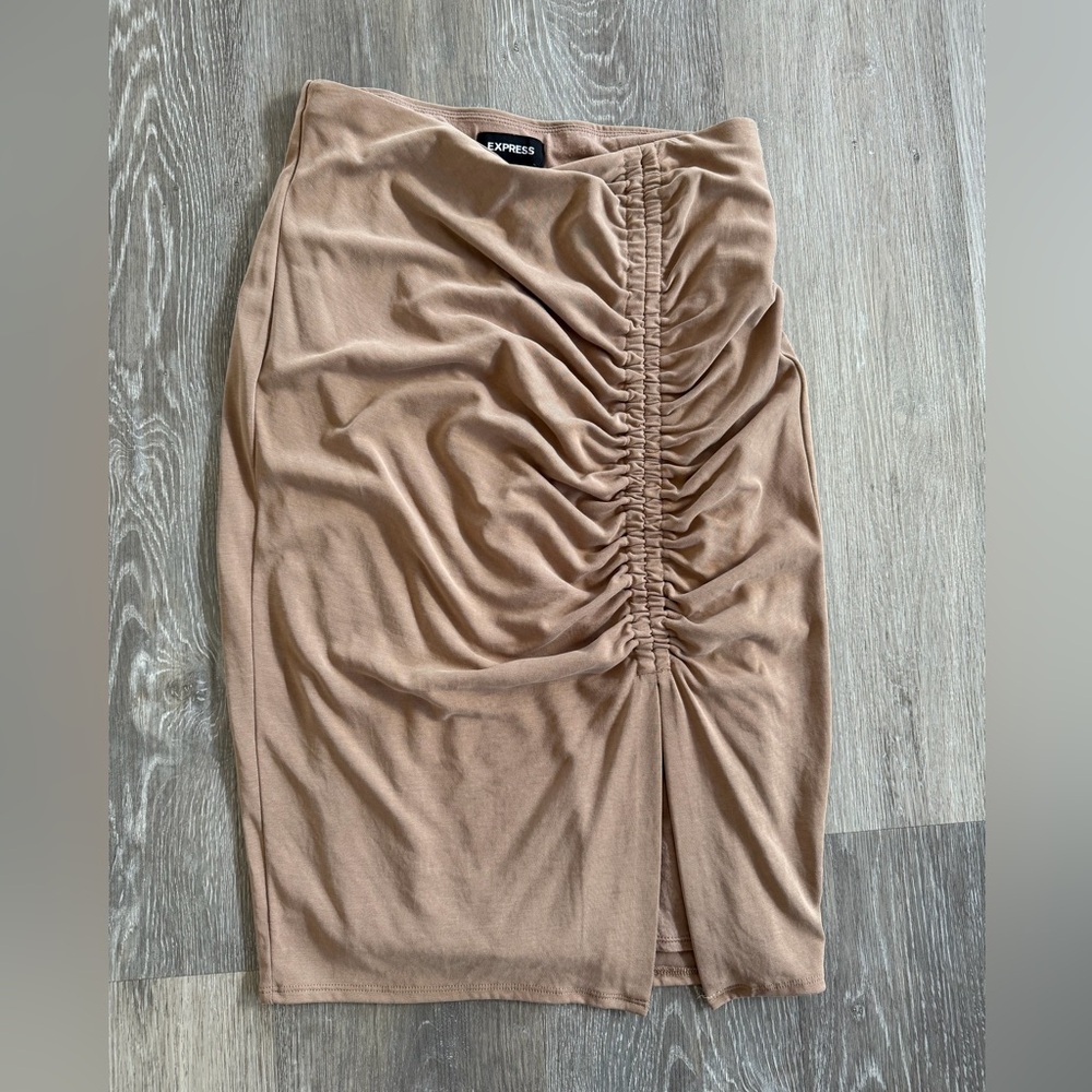 Express Tan Ruched Pencil Skirt